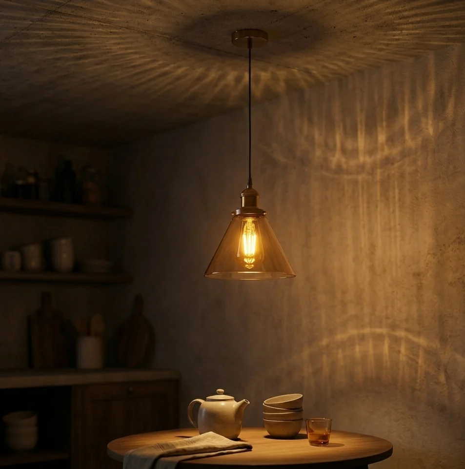 Industriële plafondlamp met hangende glazen kap ~6019 - Afbeelding 3