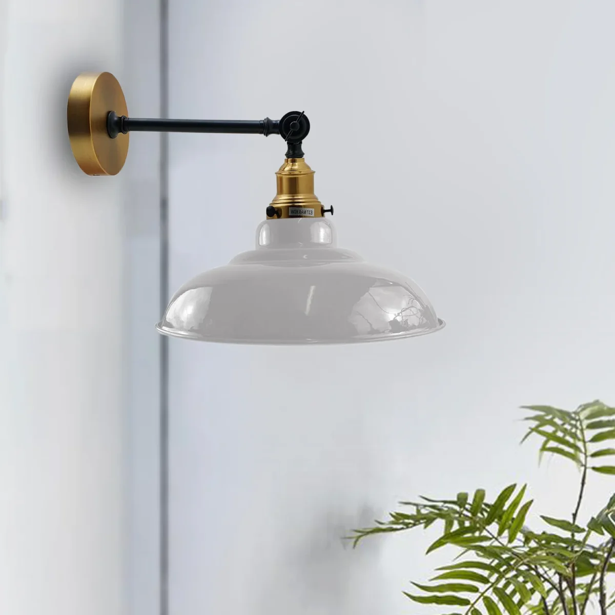 Witte kap met verstelbare, gebogen zwenkarm, wandlamp in loftstijl, industriële wandlamp~3463 - Afbeelding 2