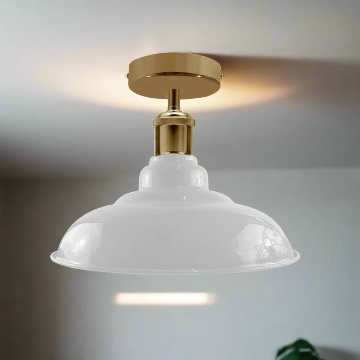 Industriële vintage retro plafondlamp met glanzende kap in witte kleur E27 UK~3768 - Afbeelding 2