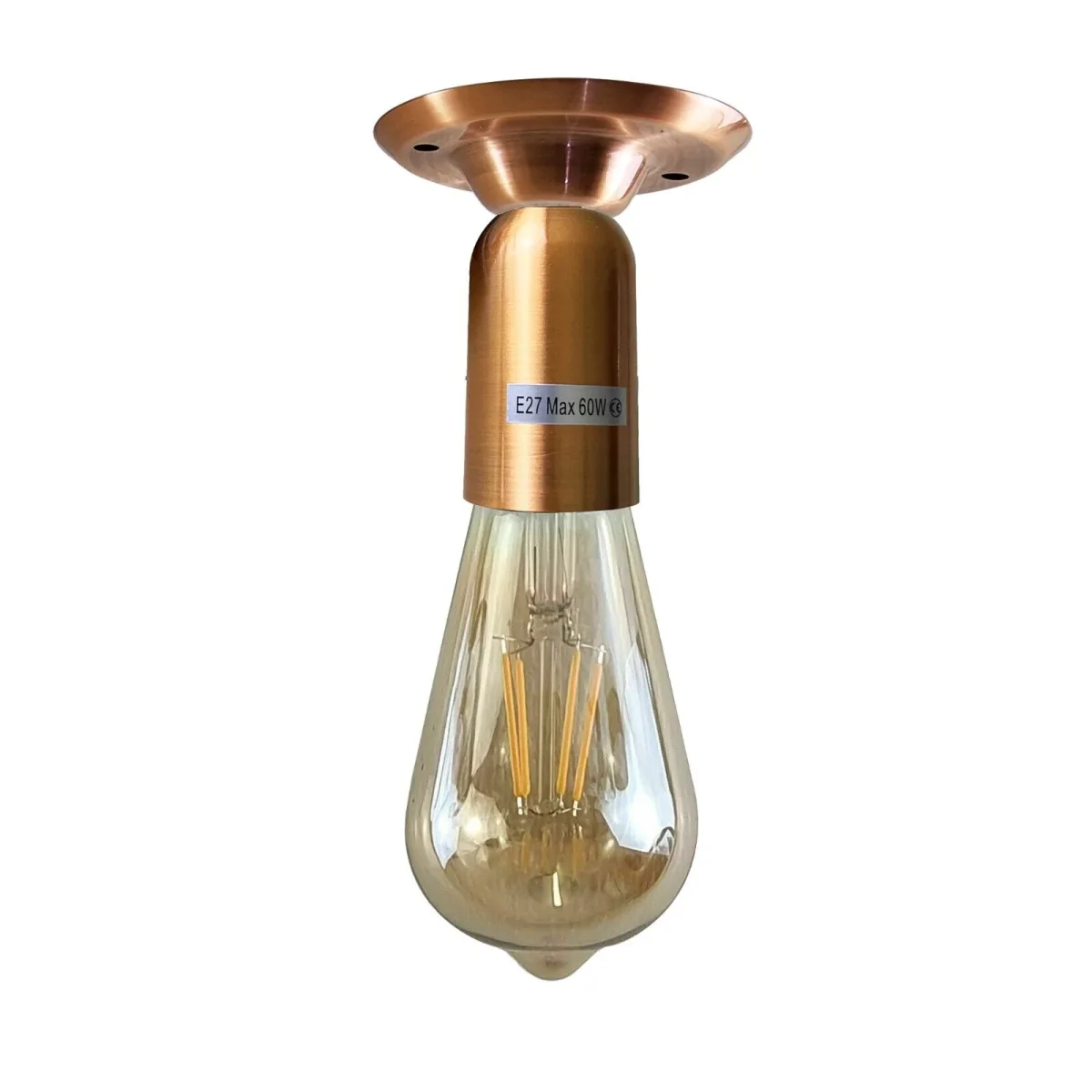 Industriële vintage retro plafondlamp van geel messing met half-inbouw E27-houder ~ 3779 - Afbeelding 3