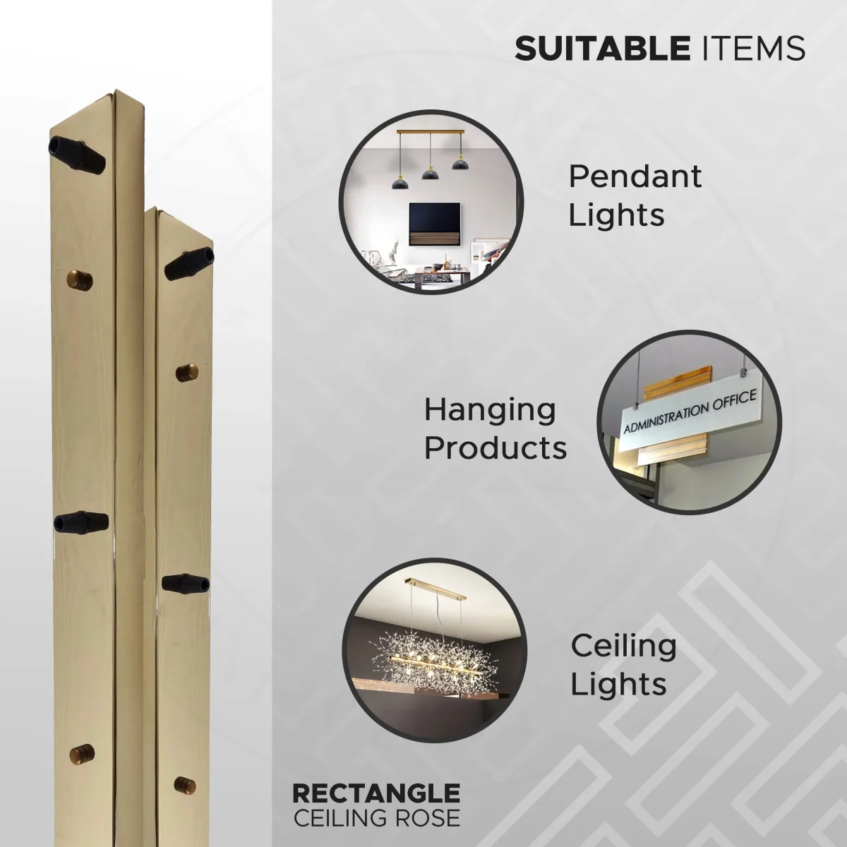 Franse gouden plafondrozet met 3 stopcontacten, 500 mm x 60 mm, moderne industriële metalen plafondplaat met fitting~4134 - Afbeelding 4