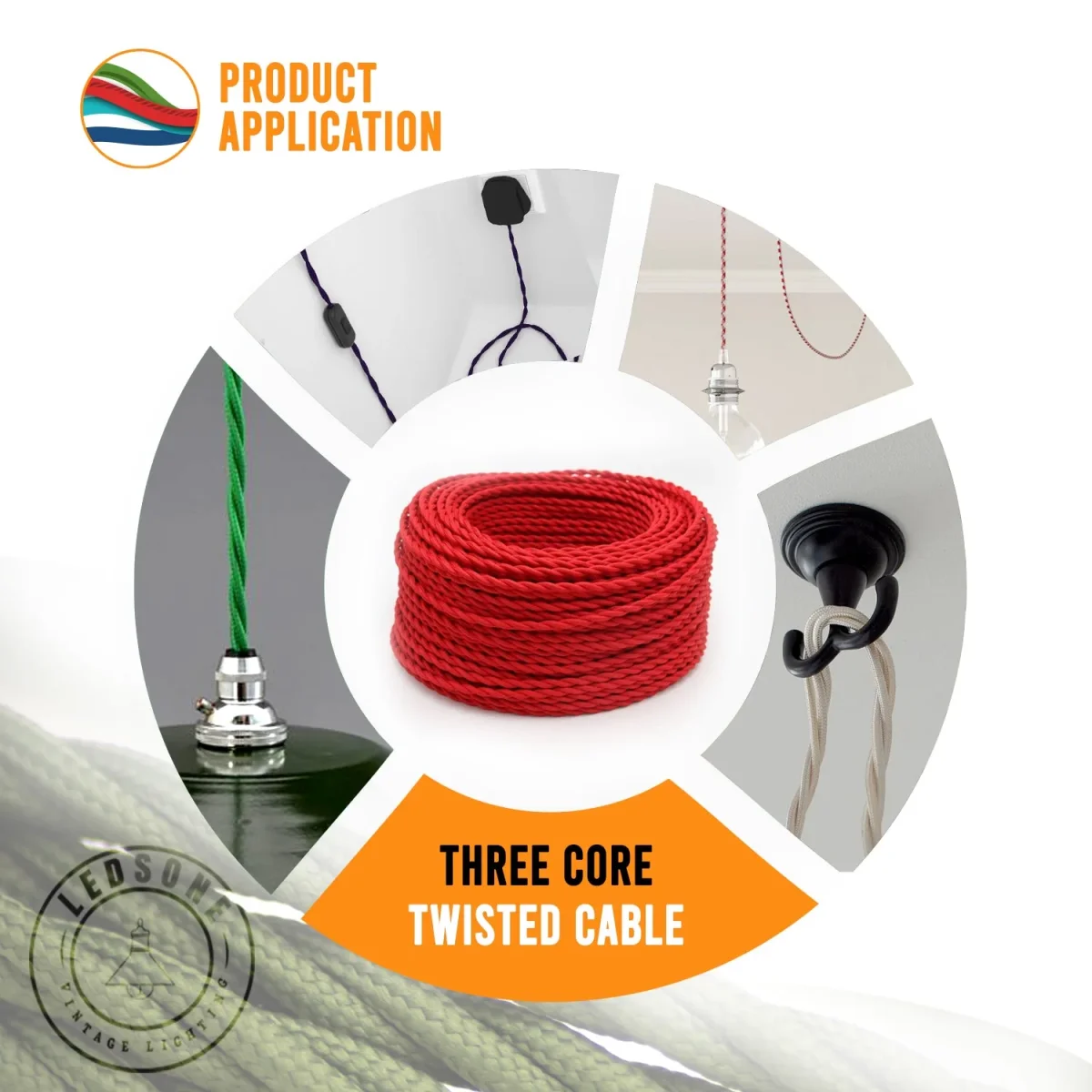 10m 3-aderige gedraaide gele multi tweed vintage elektrische stoffen kabel flex 0,75 mm ~ 4872 - Afbeelding 6
