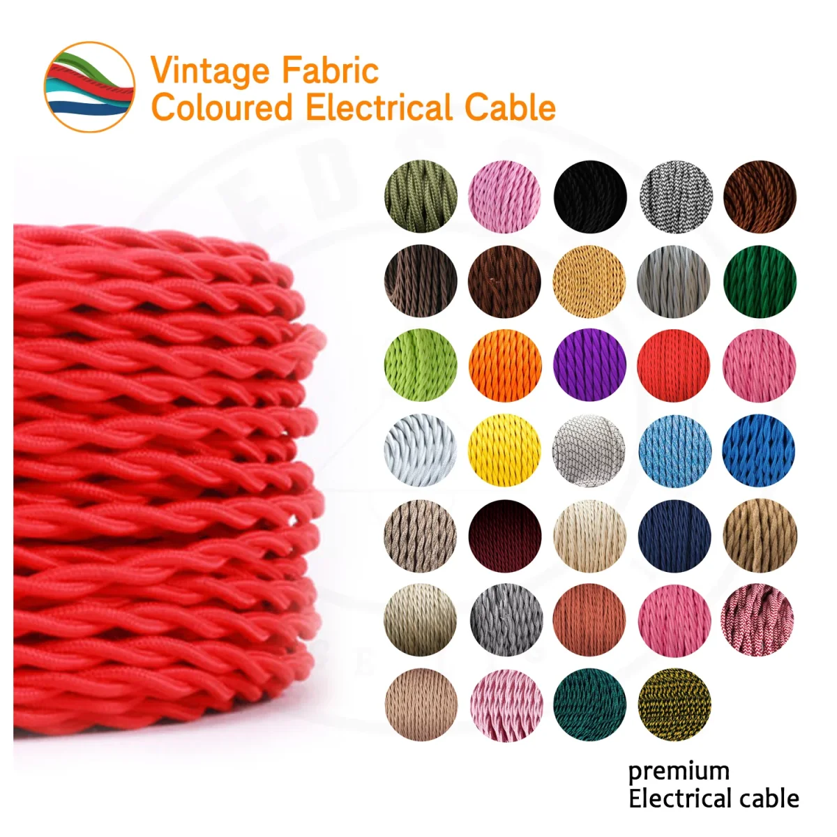 1M/5M/10M 3-aderige gedraaide rode vintage elektrische stoffen kabel flex 0,75 mm~3195 - Afbeelding 7
