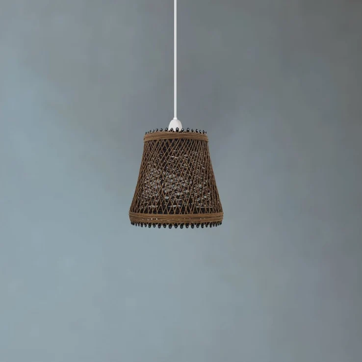 Creatieve lampenkooi van gevlochten rotan met gratis reductieplaat ~1970 - Afbeelding 3