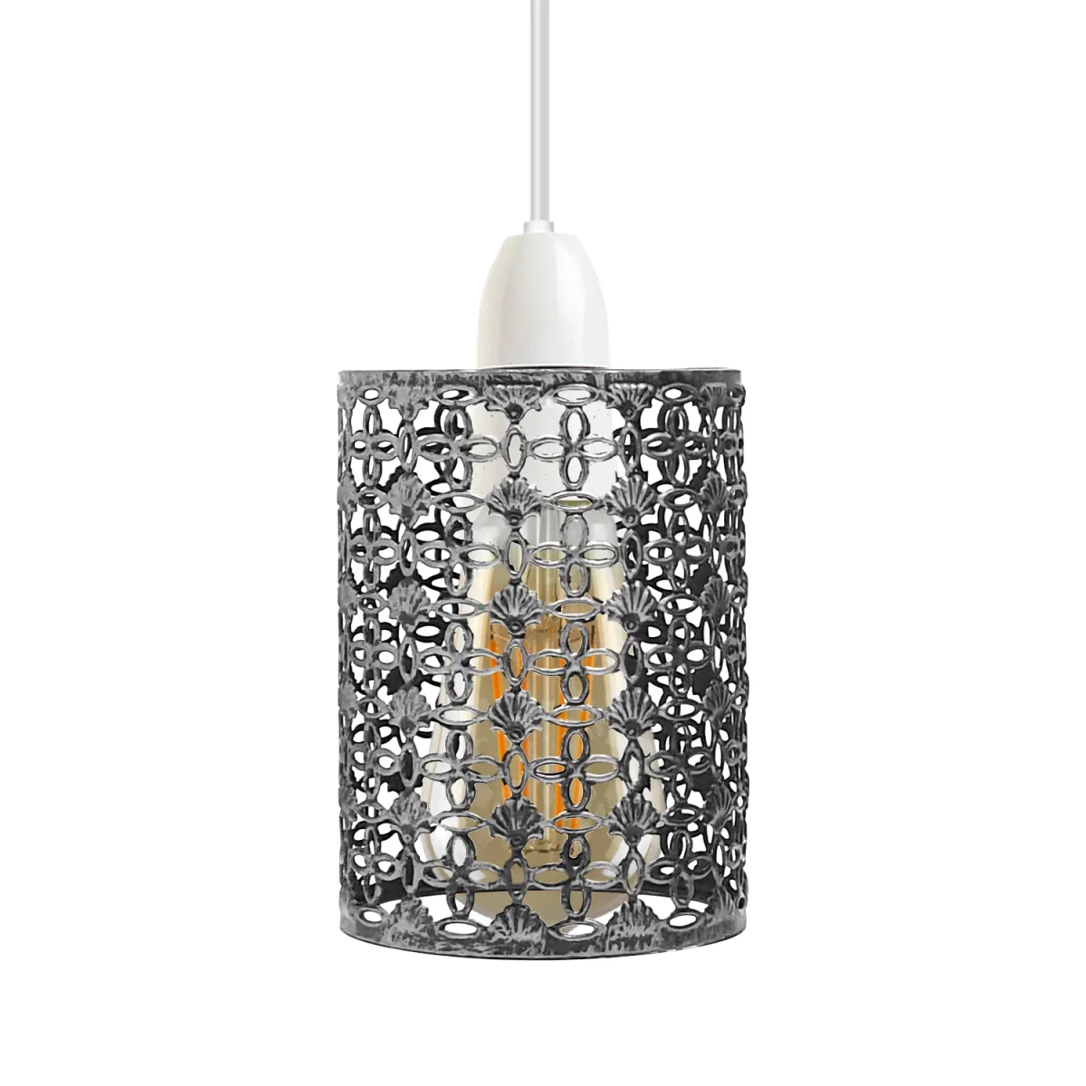 Geborstelde zilveren trommellampenkap, moderne metalen kap, retrostijl ~ 1996 - Afbeelding 6