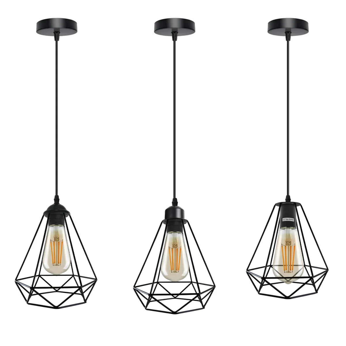 Industriële metalen draadkooi E27 hanglamp~4489 - Afbeelding 6