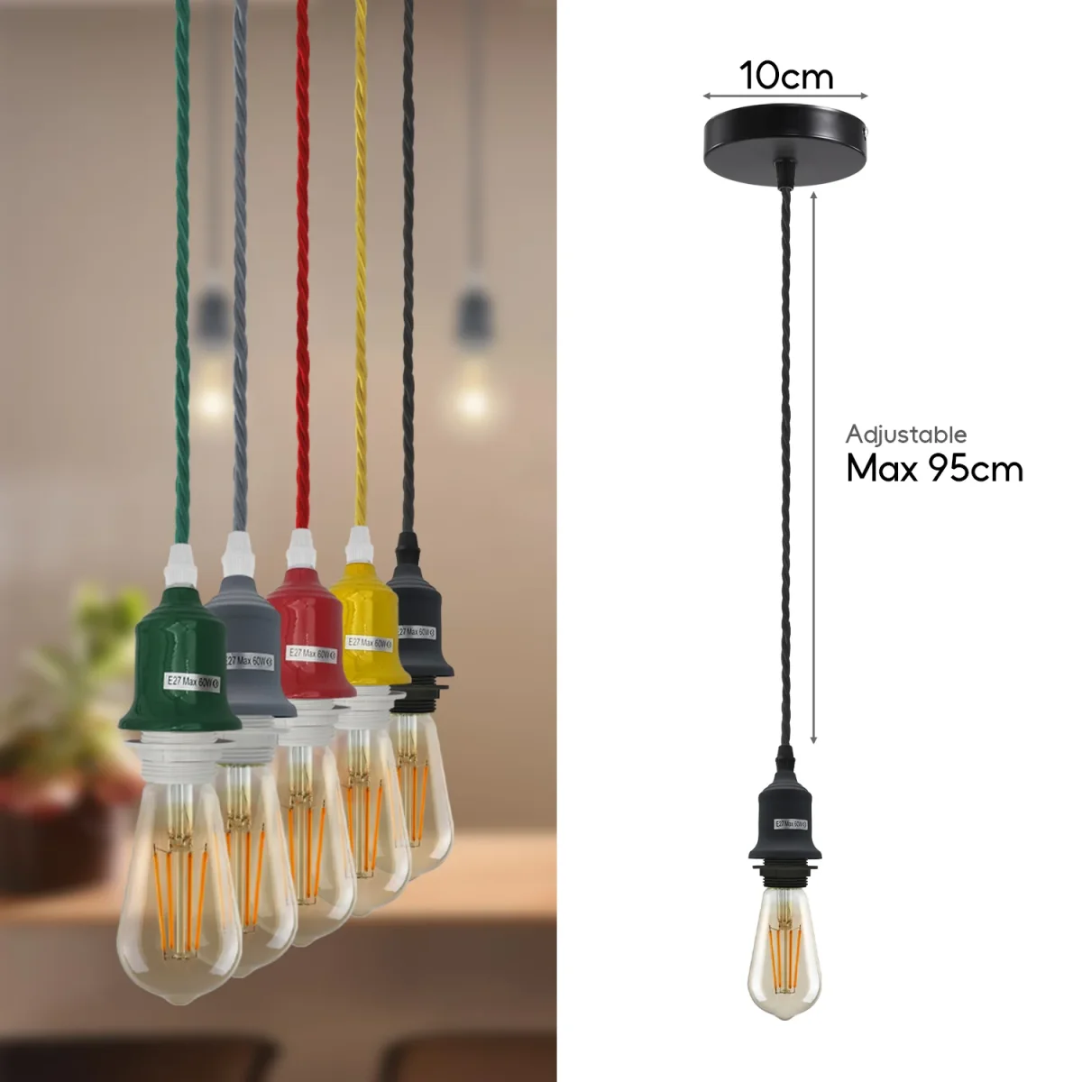 Vintage plafondrozet stoffen flexibele lampenhouder hanglamp gevlochten fitting lichtset ~4466 - Afbeelding 8
