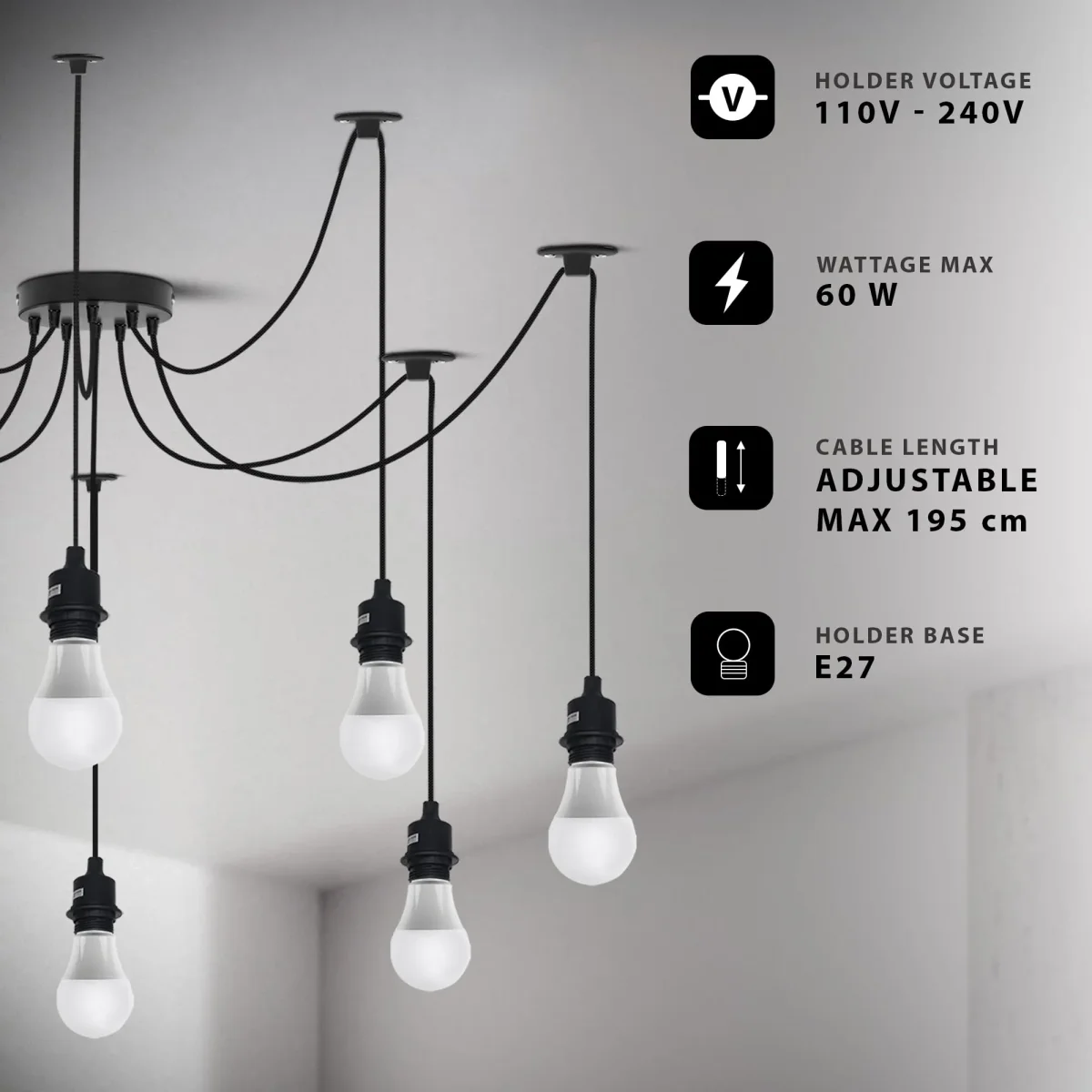 Industrial Spider Pendant Light Multi-Way E27~6298 - Afbeelding 6