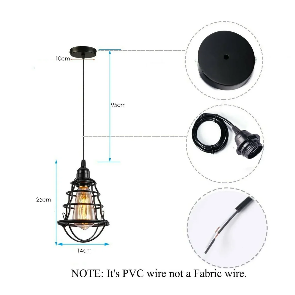 Vintage moderne zwarte hanglamp met verstelbare kabel van 95 cm voor keuken, slaapkamer en woonkamer~1360 - Afbeelding 5
