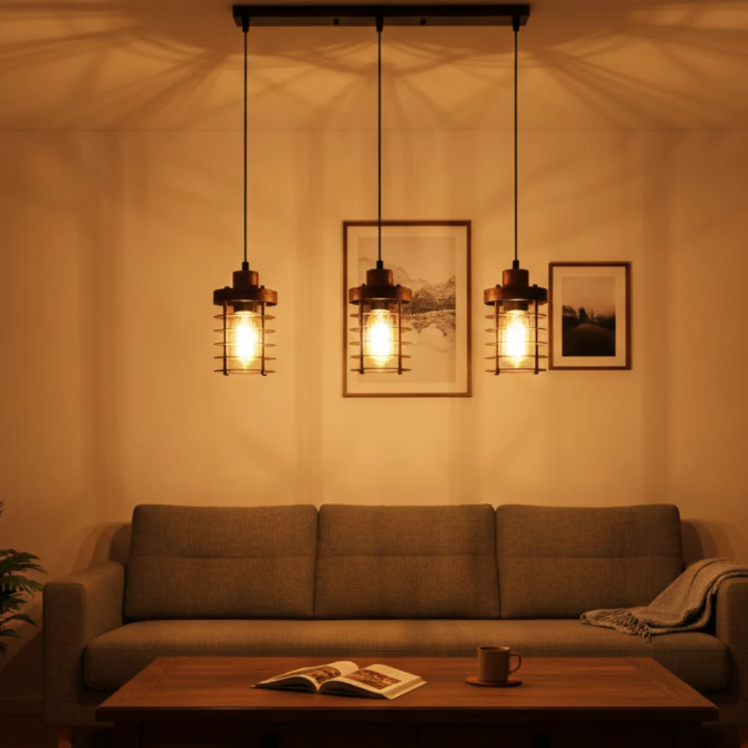 Industrial 3 Way Cylinder shape Metal Cage Pendant light~6181 - Afbeelding 5