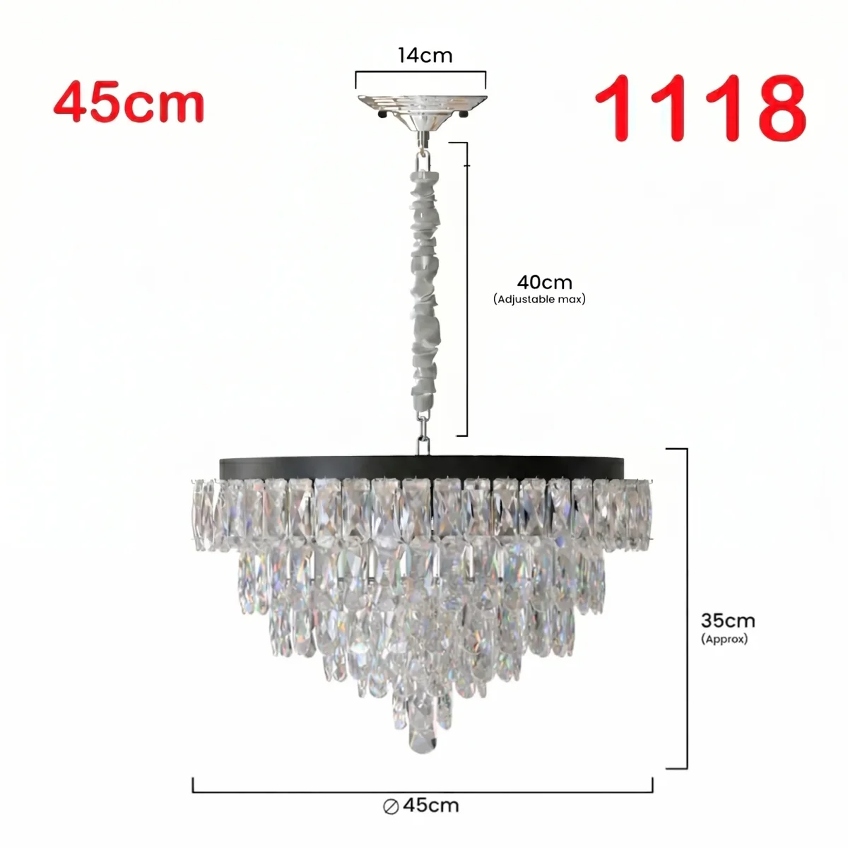 Moderne kristallen glazen laag zwarte snoer kroonluchter ronde plafondlamp ~5425 - Afbeelding 5