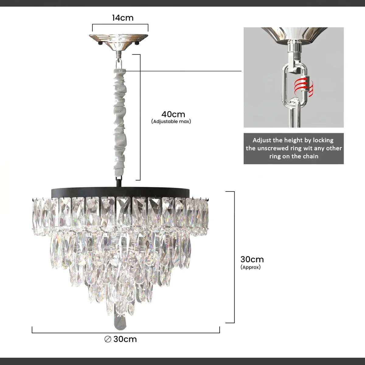 Moderne kristallen glazen laag zwarte snoer kroonluchter ronde plafondlamp ~5425 - Afbeelding 6