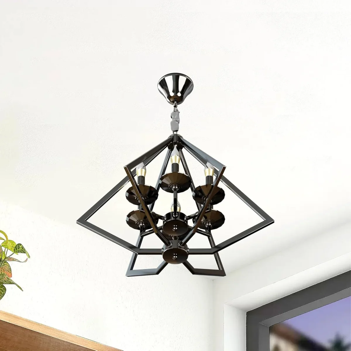 Diamond 6-lichts kroonluchter en hanglampen van geborsteld nikkel ~ 4624 - Afbeelding 3
