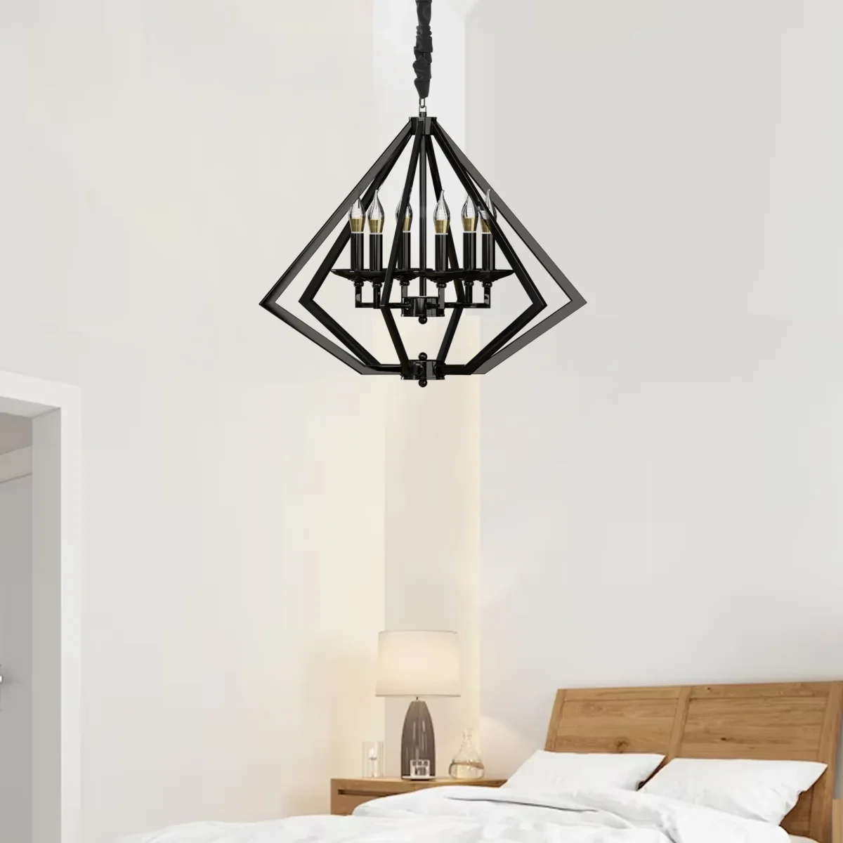 Diamond 6-lichts kroonluchter en hanglampen van geborsteld nikkel ~ 4624 - Afbeelding 9