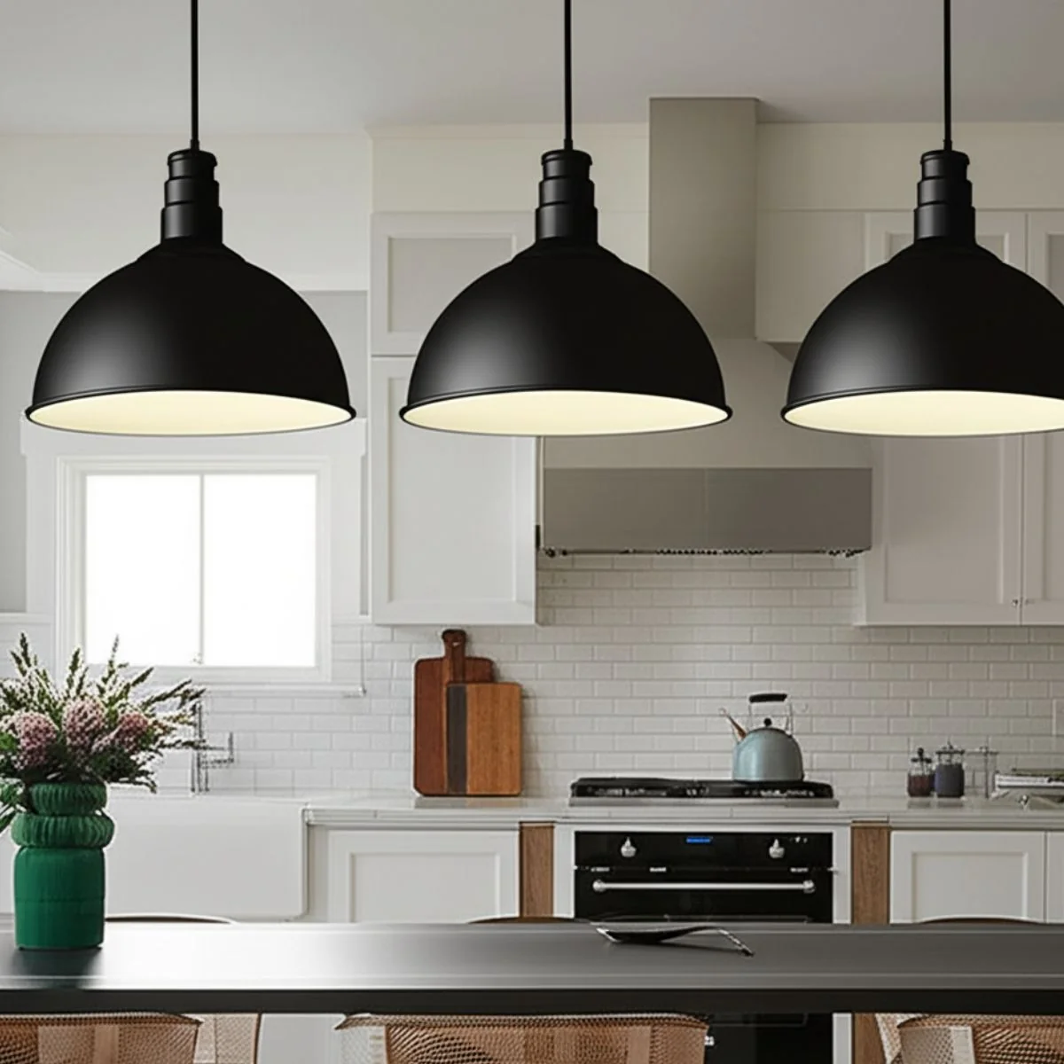 Zwarte industriële vintage stijl plafond hanglamp fittingen metalen lampenkappen~1976 - Afbeelding 3
