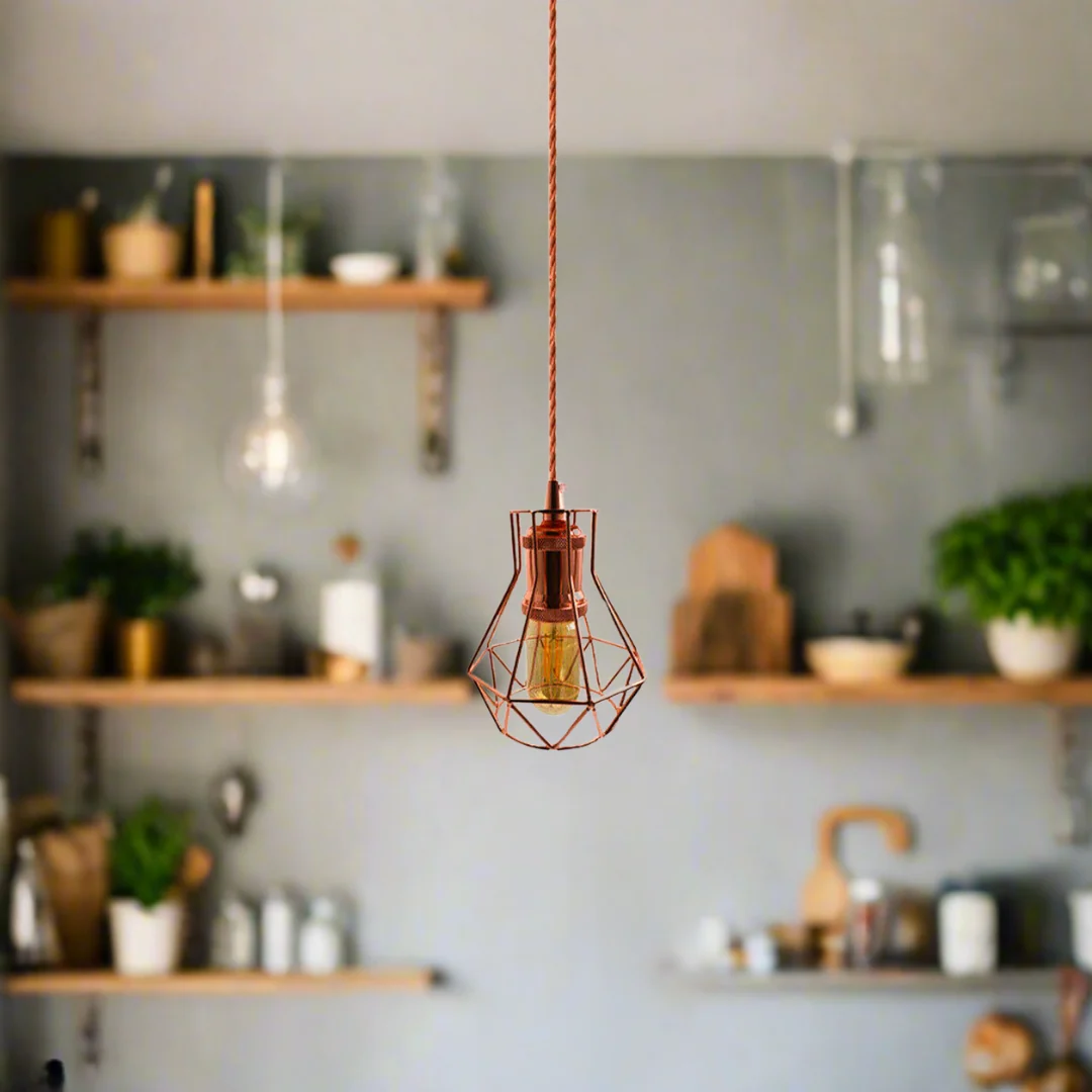 Vintage industriële lamp, antiek retro, E27 fitting, roségoud ~ 2131