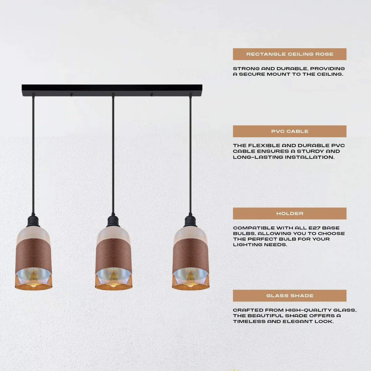 Crystal Pendant Light – 3-Way Floral Glass | LEDSone UK ~6430 - Afbeelding 8
