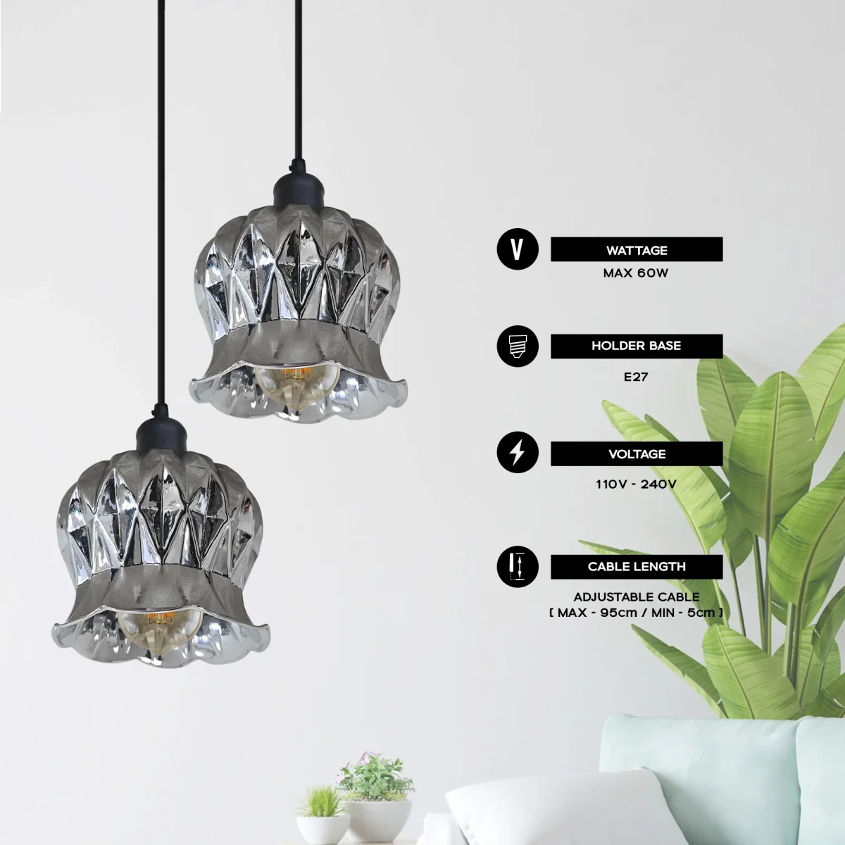 Industrial Glass Pendant Lighting Fixtures ~6316 - Afbeelding 5