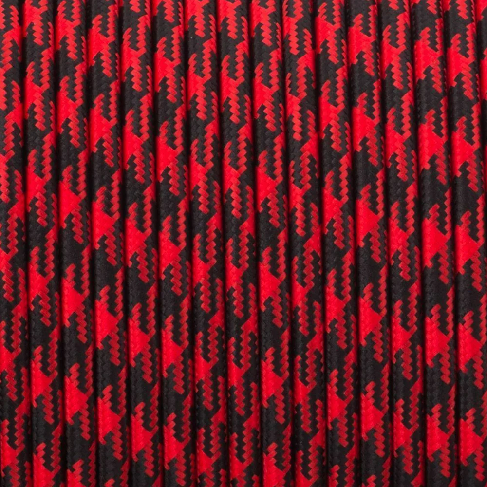 2-aderige ronde vintage gevlochten stoffen kabel, rood en zwart, flexibel 0,75 mm ~ 4892 - Afbeelding 2
