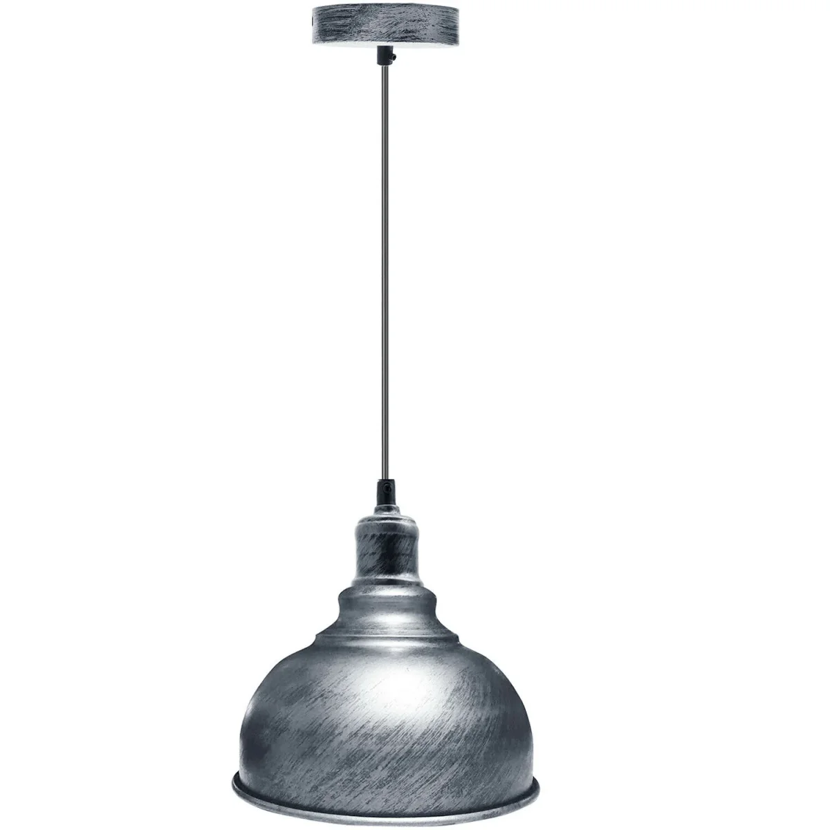 Geborstelde zilveren retro hanglamp in metalen stijl, kap ~1855 - Afbeelding 2