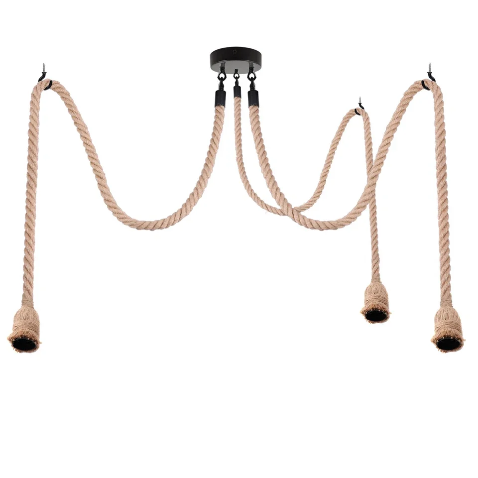 Retro Vintage Henneptouw Plafondlamp Multi Outlet ~ 3705 - Afbeelding 3