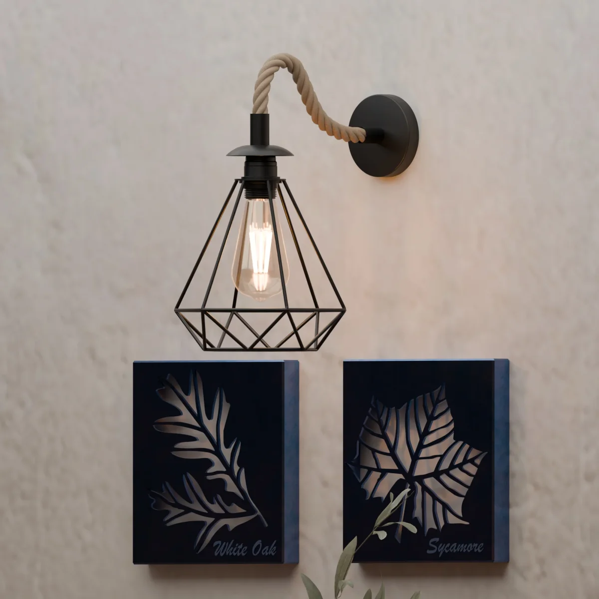 Vintage henneptouw metalen kap E27 wandlamp wandlamp~5700 - Afbeelding 2