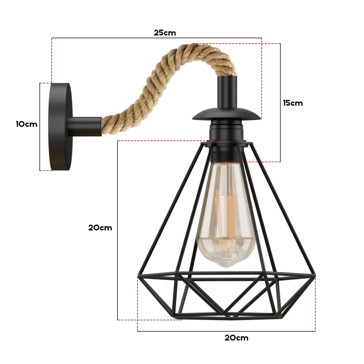 Vintage henneptouw metalen kap E27 wandlamp wandlamp~5700 - Afbeelding 3