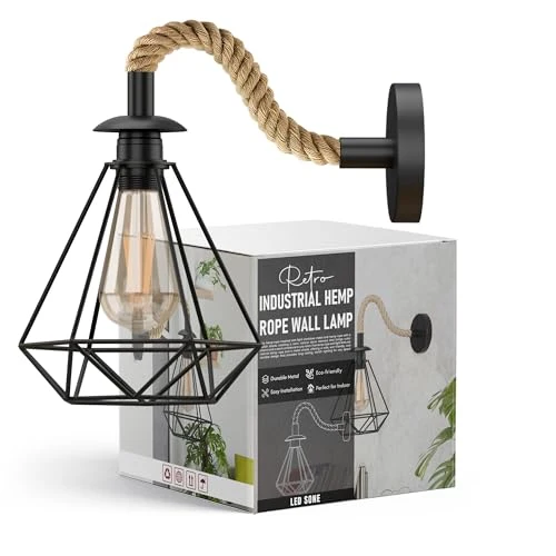 Vintage henneptouw metalen kap E27 wandlamp wandlamp~5700 - Afbeelding 4