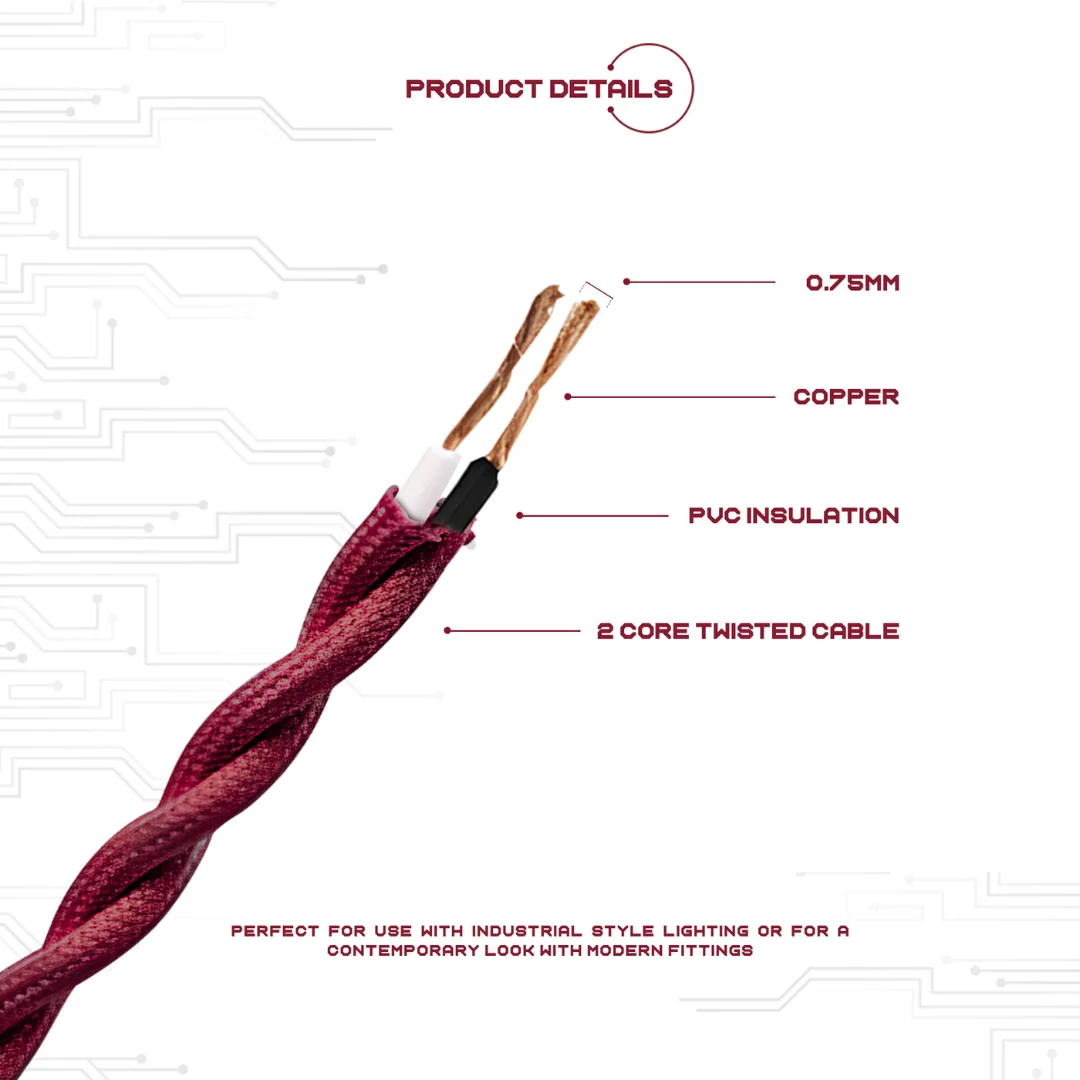 1m/5m/10m 2-aderige gedraaide elektrische kabel perzikkleurige stof~4789 - Afbeelding 3