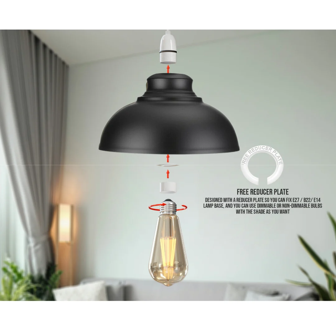 Zwarte metalen retro plafondlamp met eenvoudig te monteren lampenkap~2089 - Afbeelding 8