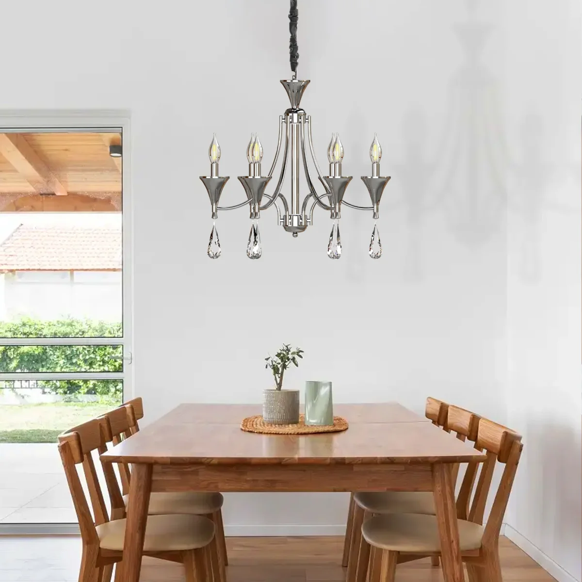 Kristallen kroonluchter met kaarsverlichting, verstelbare hanglamp met E14-fitting ~ 4625 - Afbeelding 2