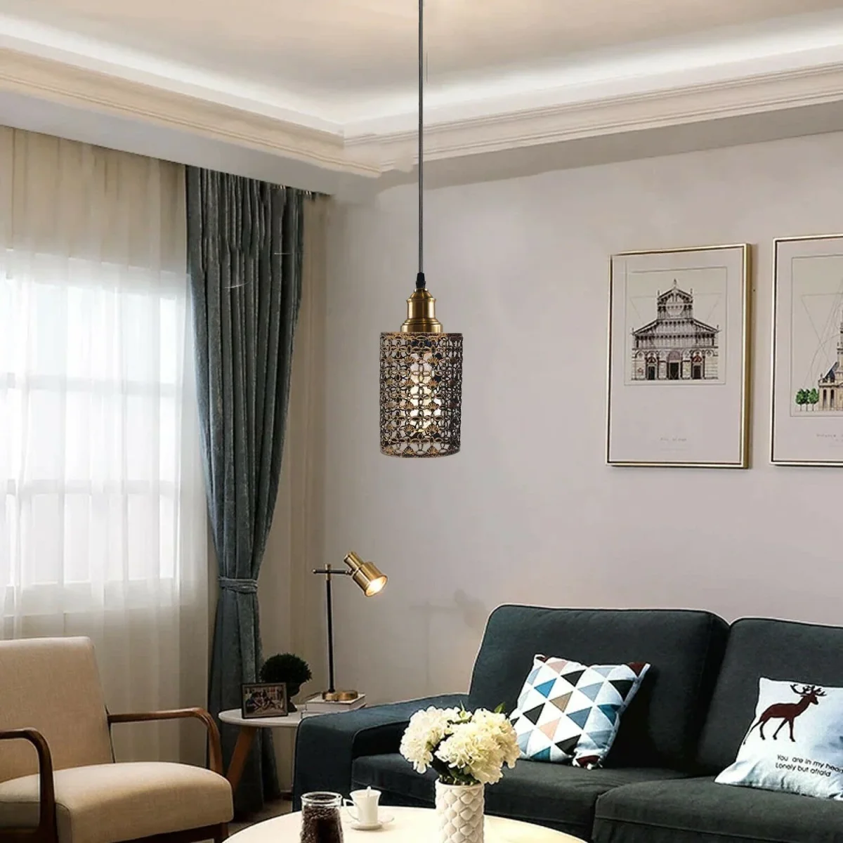 Vintage metalen kooi retro industriële hanglamp plafondlamp~1316 - Afbeelding 3