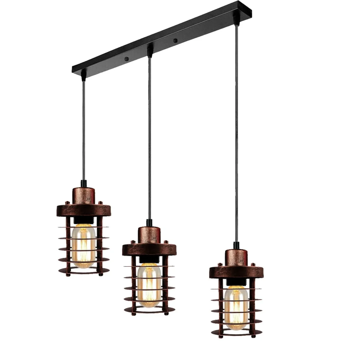 Industrial 3 Way Cylinder shape Metal Cage Pendant light~6181 - Afbeelding 8