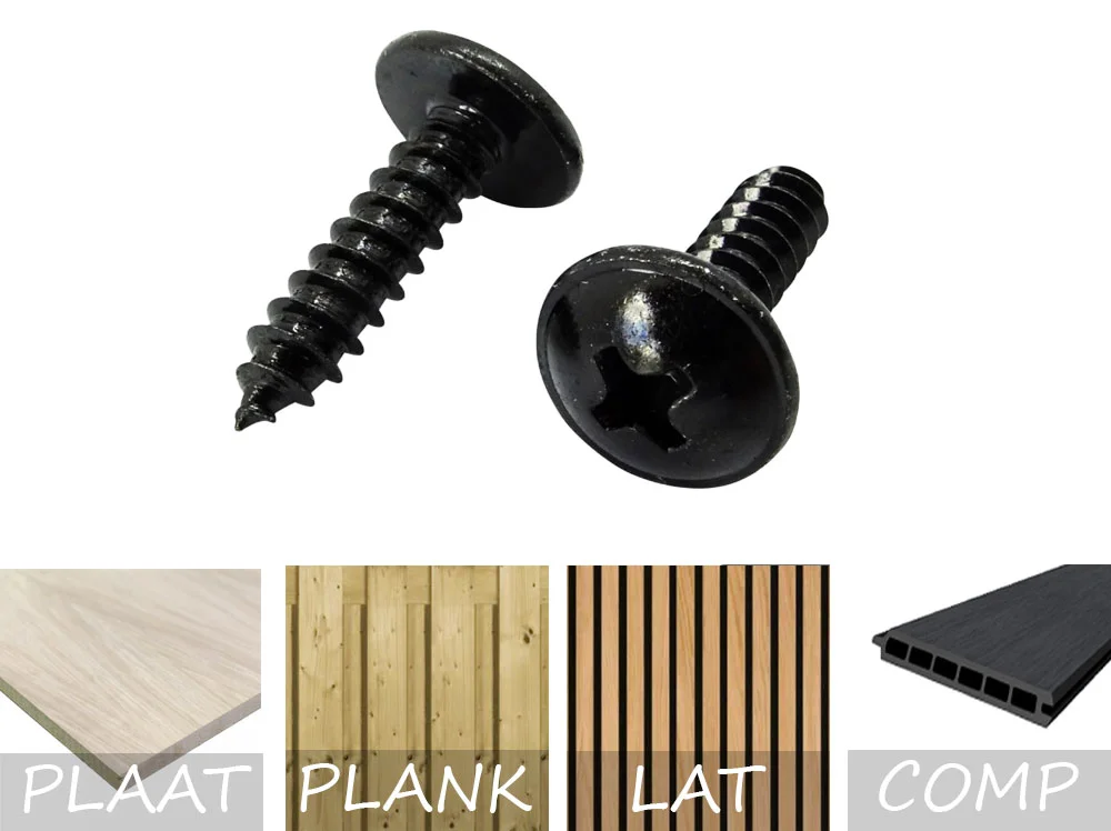 Kunsthaag schuttingschroef zwart 13×4,8mm – zak á 10stuks - Afbeelding 3