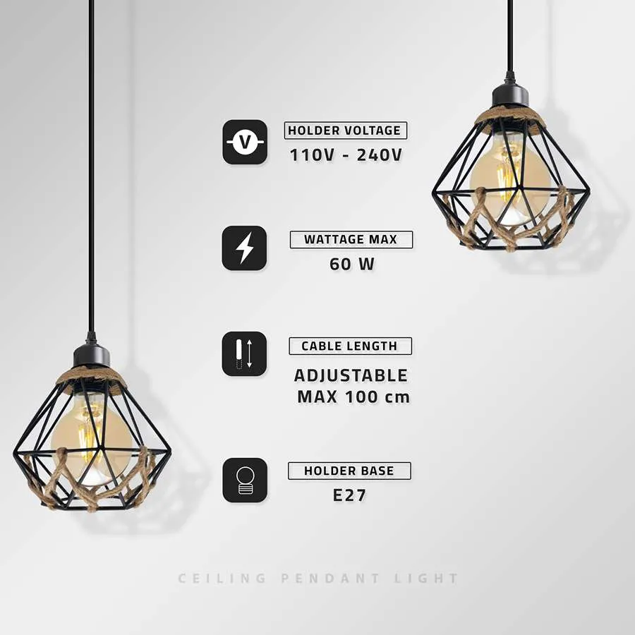 Industriële kooivormige hanglamp voor café, bar en restaurant ~ 5134 - Afbeelding 7