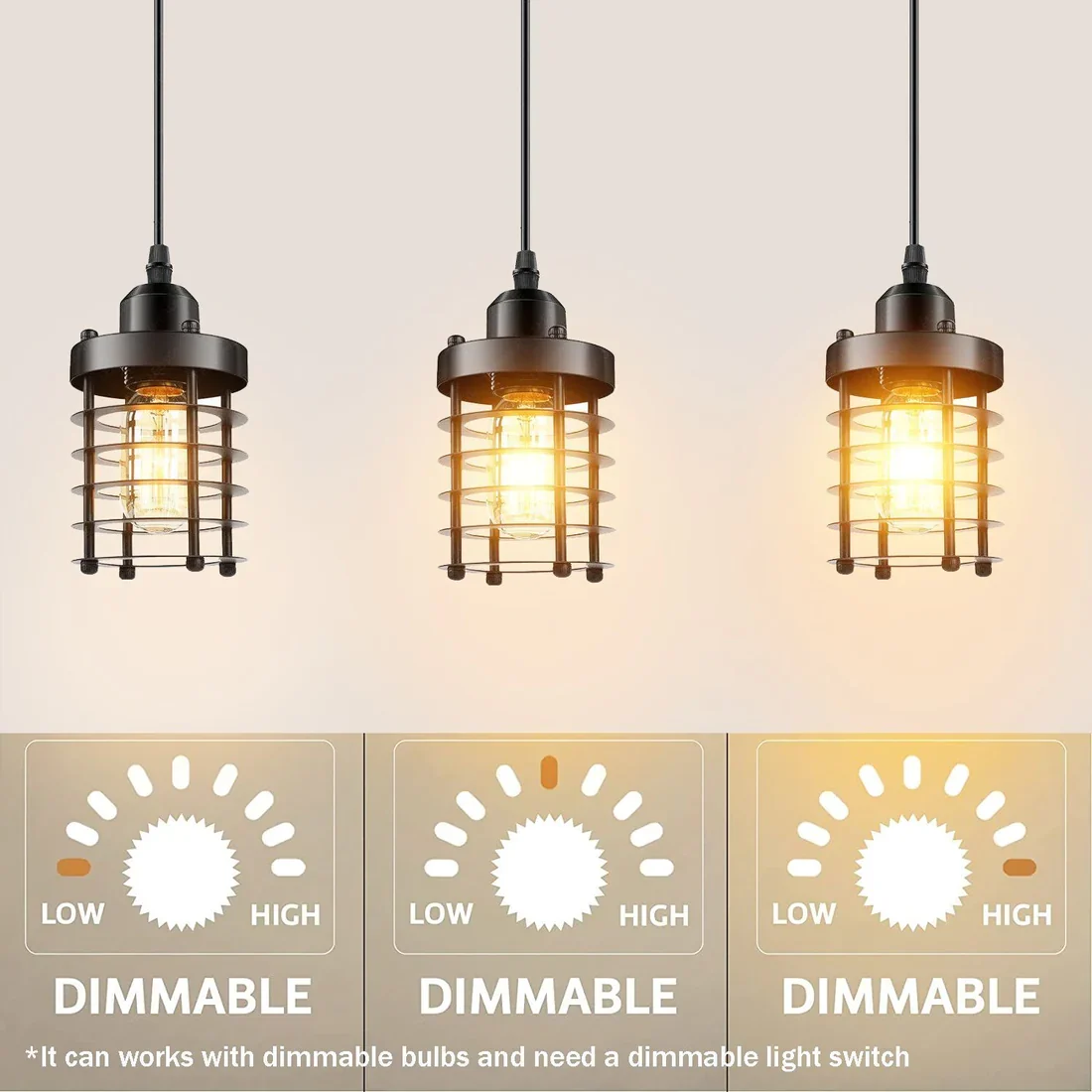 Industrial 3 Way Cylinder shape Metal Cage Pendant light~6181 - Afbeelding 7