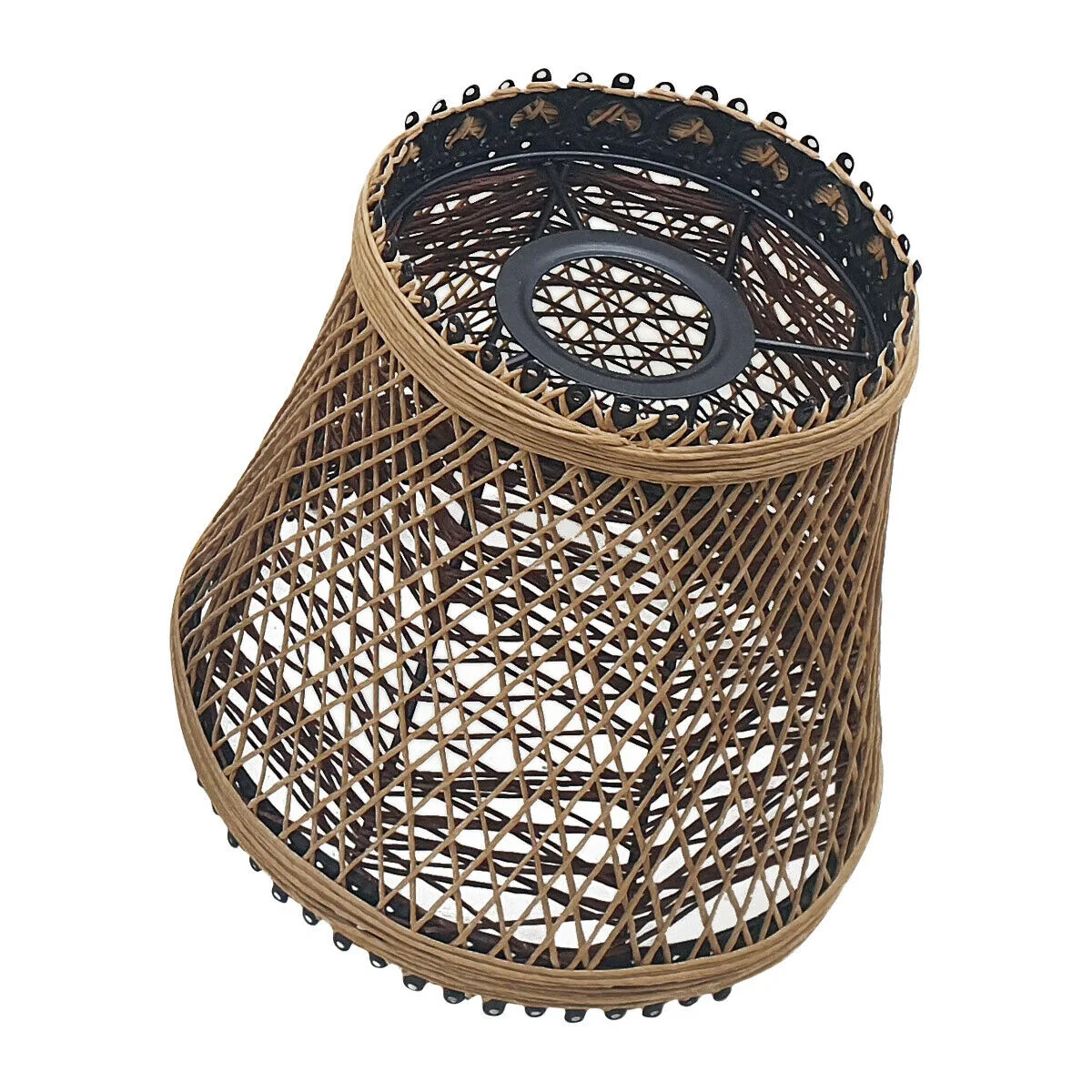 Creatieve lampenkooi van gevlochten rotan met gratis reductieplaat ~1970 - Afbeelding 8