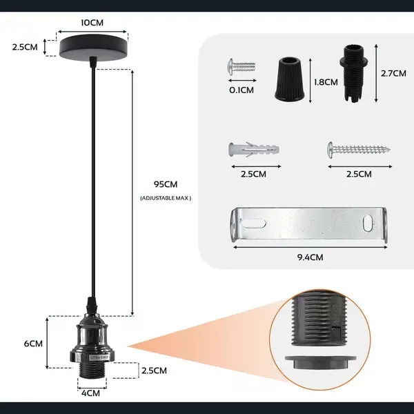 Hanglamp E27 set satijnnikkel lampvoet UK~5888 - Afbeelding 7