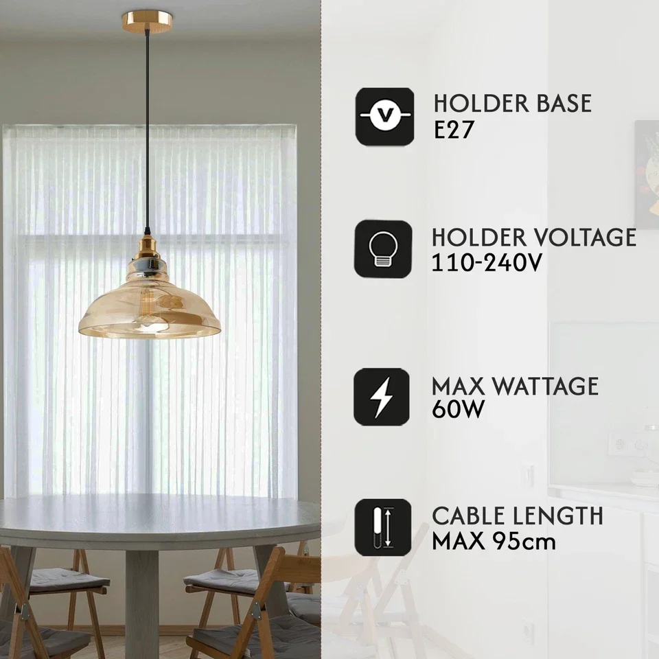 Industriële plafondlamp met hangende glazen kap ~6019 - Afbeelding 9