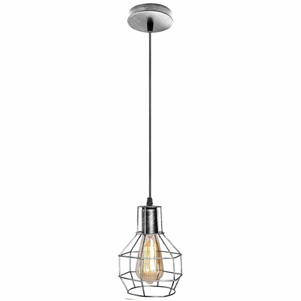 Metalen industriële hanglamp met draadkooi ~5787 - Afbeelding 4