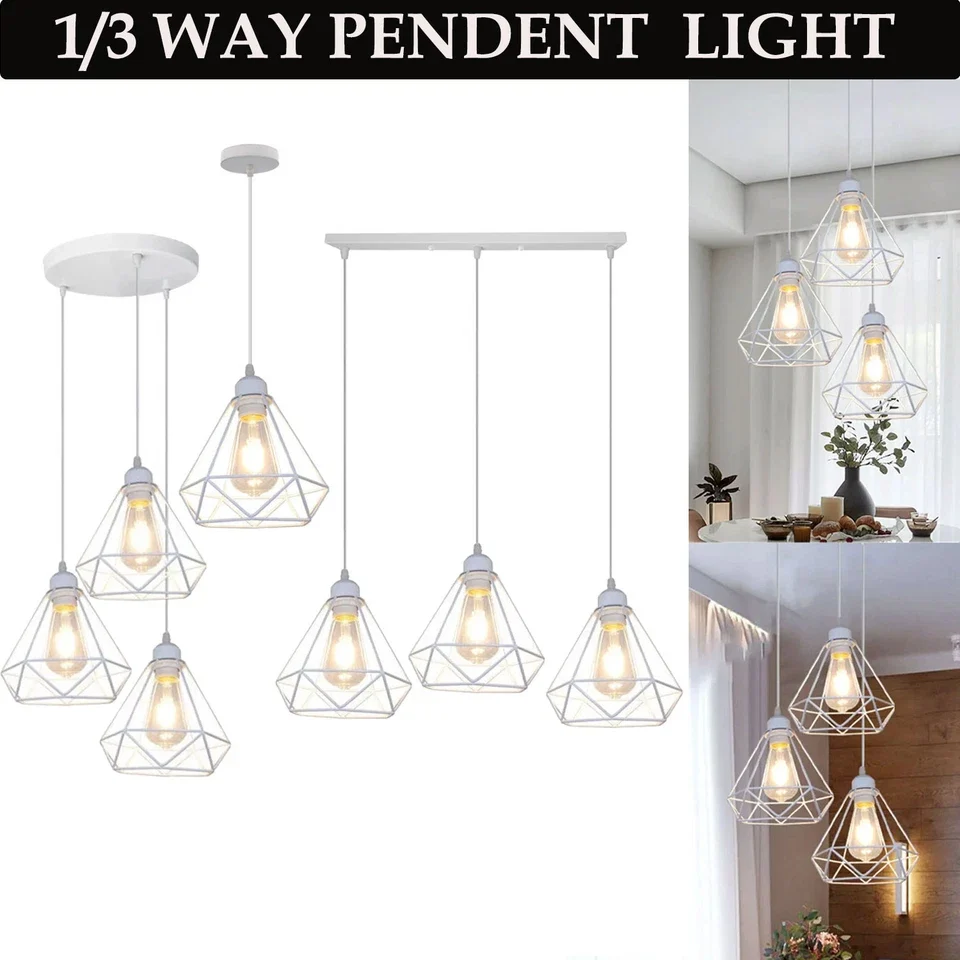Retro industriële witte diamanten kooi plafond hanglamp hangende binnenverlichting ~1182 - Afbeelding 3