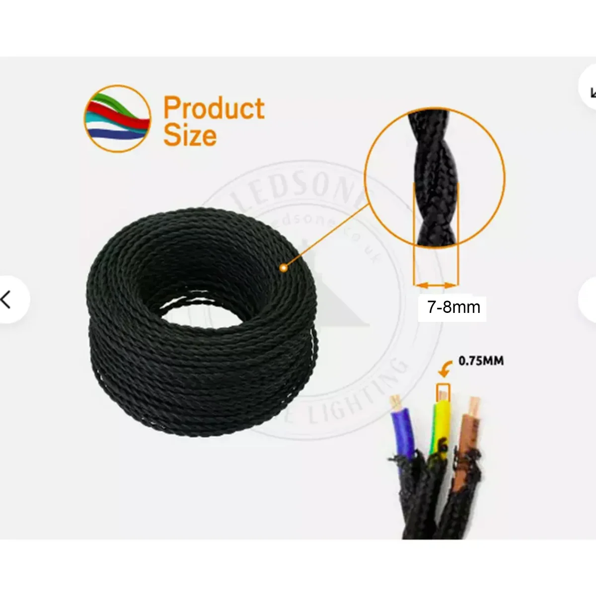1m/3m/5m/10m 3-aderige ronde zwarte 0,75mm stoffen kabel~3187 - Afbeelding 8