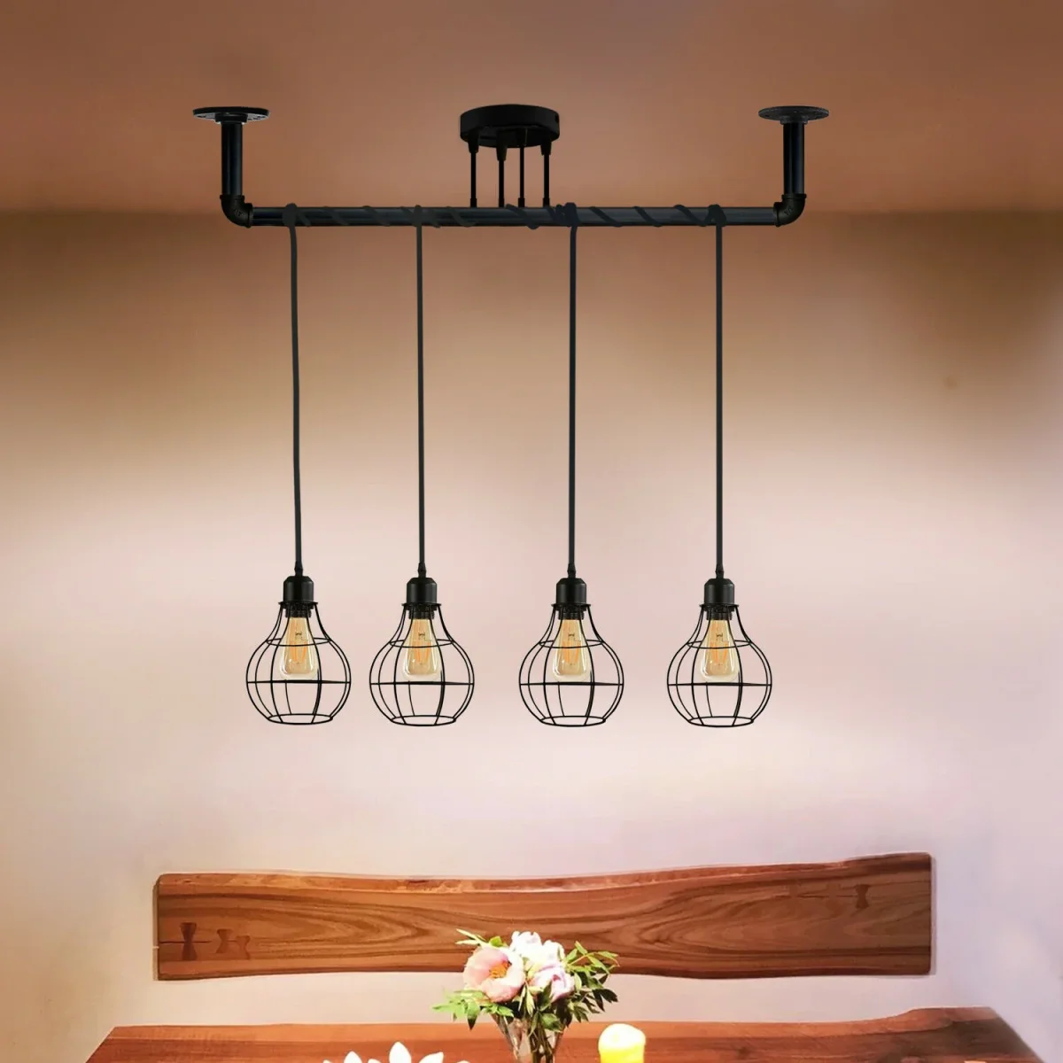 LEDSone Industriële Vintage 4-kops Plafondlampen Metalen Pijp Retro Loft Hanglampen~3558 - Afbeelding 9