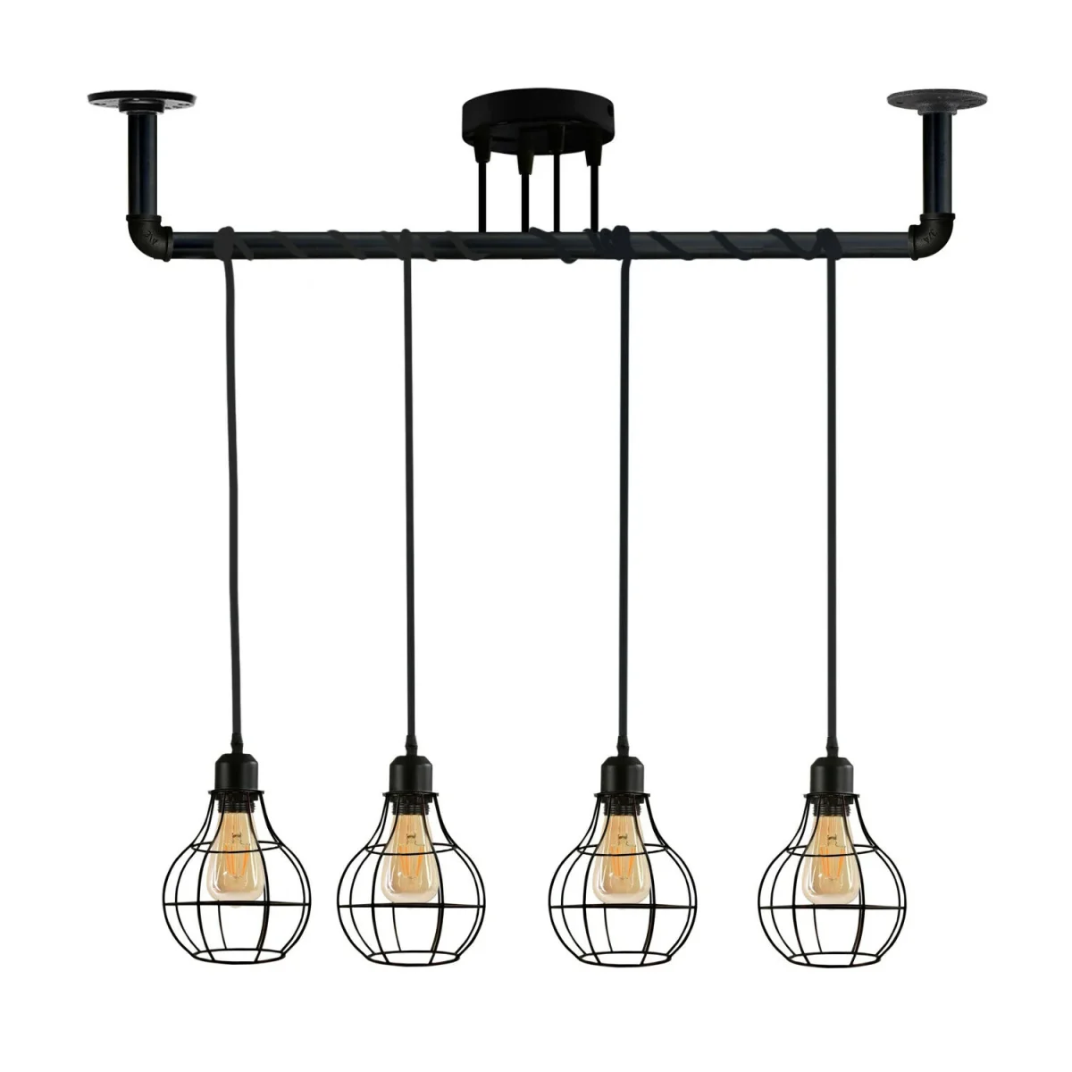 LEDSone Industriële Vintage 4-kops Plafondlampen Metalen Pijp Retro Loft Hanglampen~3558 - Afbeelding 3